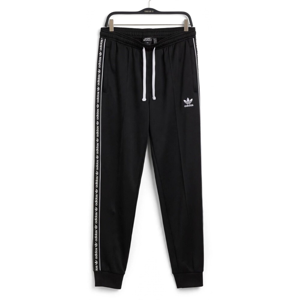 Adidas Originals Mens 2XL Track Pants Black White Tape Trefoil Zip Pockets